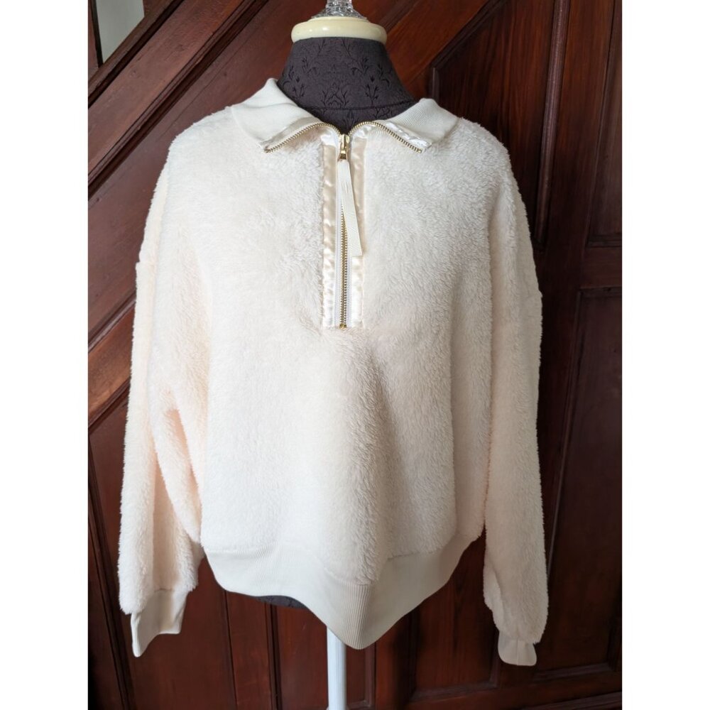 Sonoma Womens Fuzzy Half-Zip Pullover Sweatshirt XXL Ivory Polyester Cozy NWT